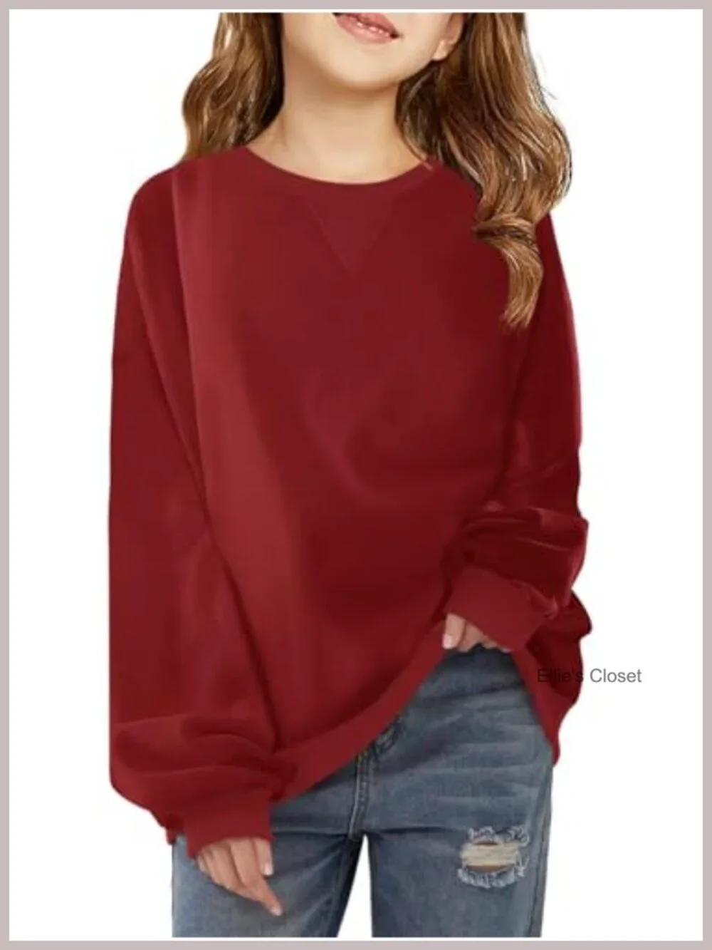 Girls Casual Oversized Crewneck Sweatshirt Long Sleeve Pullover